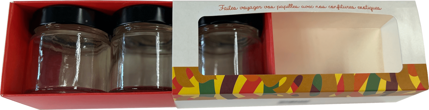 Fourreau carton avec tiroir et fenêtre pour 3 pots de confiture